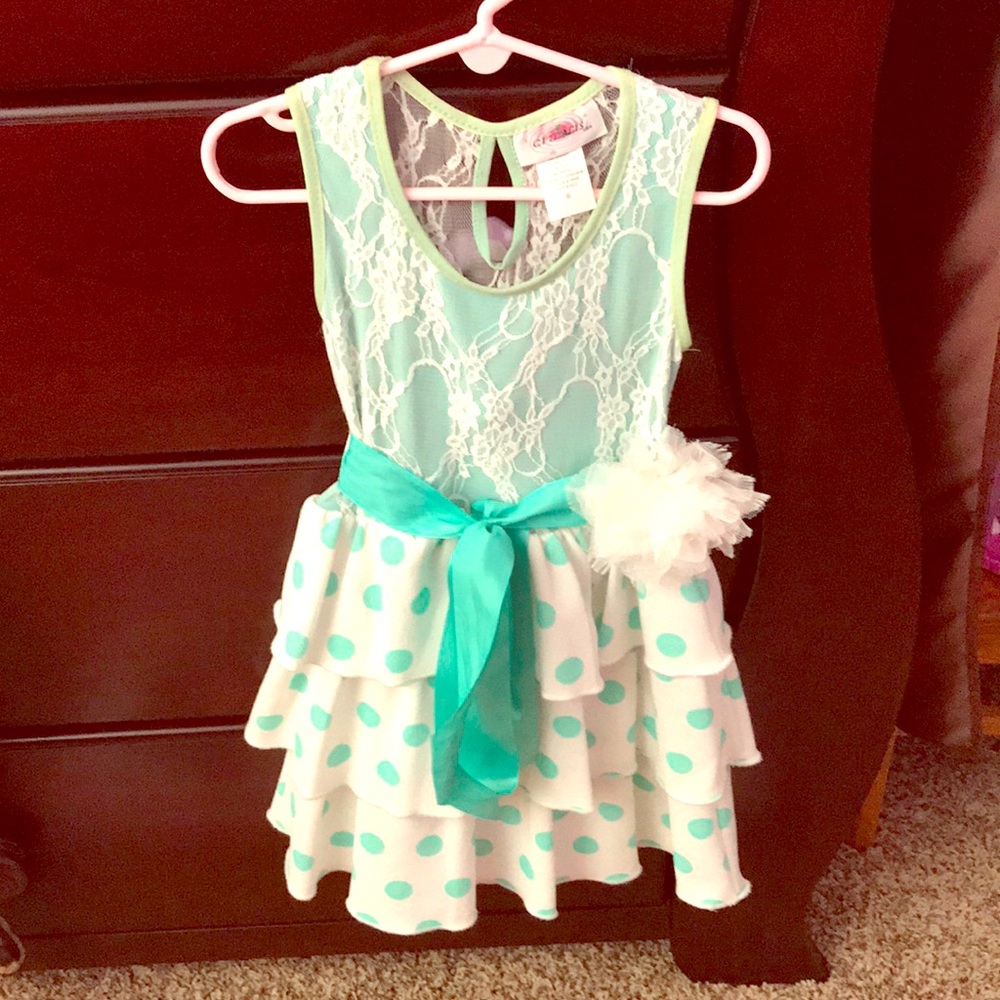 Mint green/aqua and white girls dress size 6
